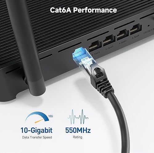 Miniatura 3 de Cable Matters Cable Ethernet Cat 6A blindado sin enganches de 10 Gbps - 30 pies, cable Cat 6A, cable Cat6A, cable Ethernet, negro