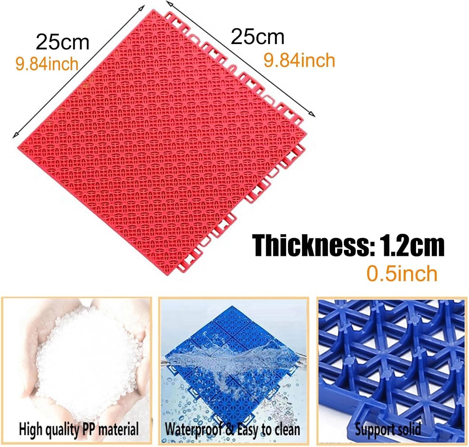 Alta qualità Antiscivolo Tappetini modulari ad Incastro for Esterni, Piastrelle for campi da Gioco Fai da Te, tappetini multifunzionali Antiscivolo(Red)