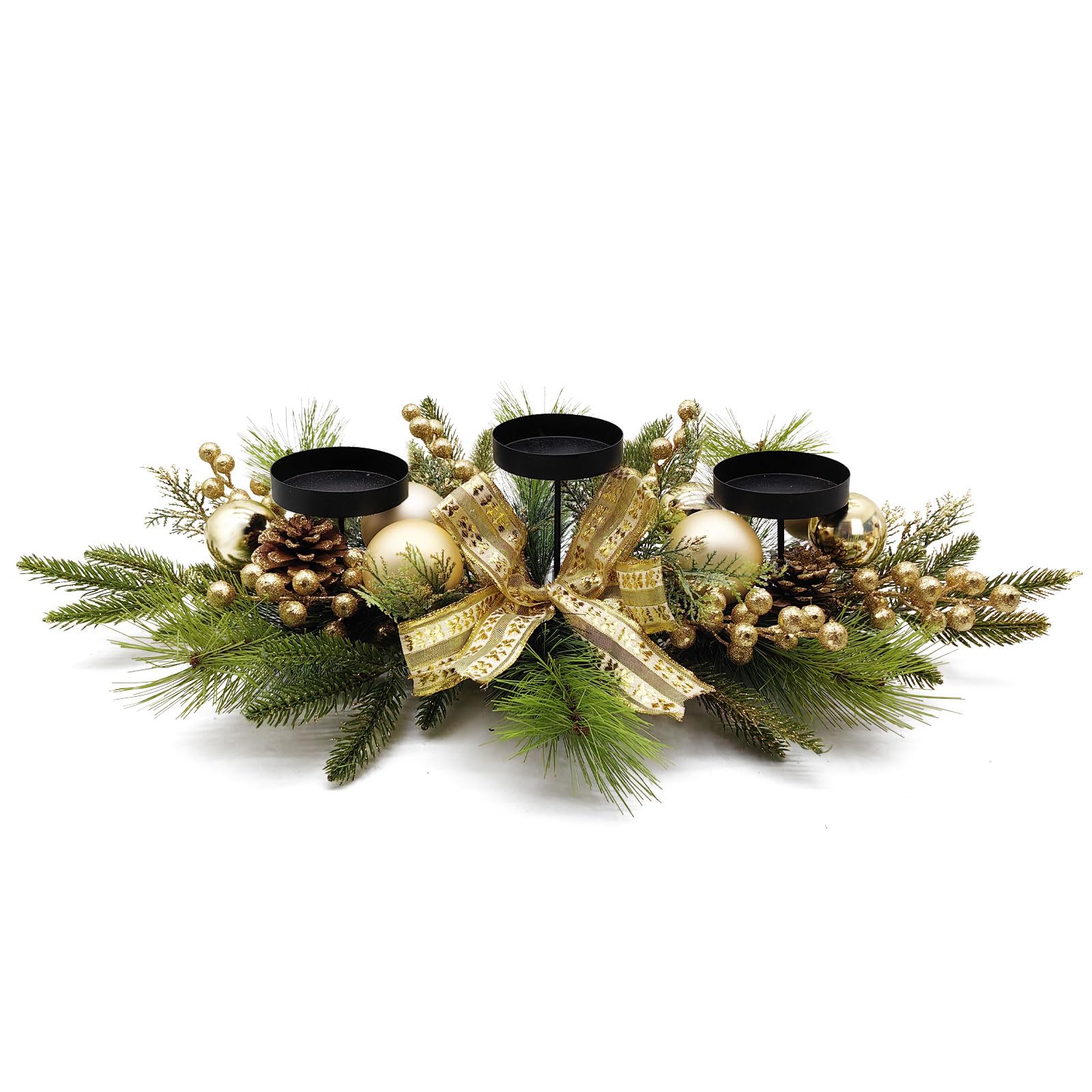 Christmas Centerpiece Table Decorations, includes 3 Candle Holders