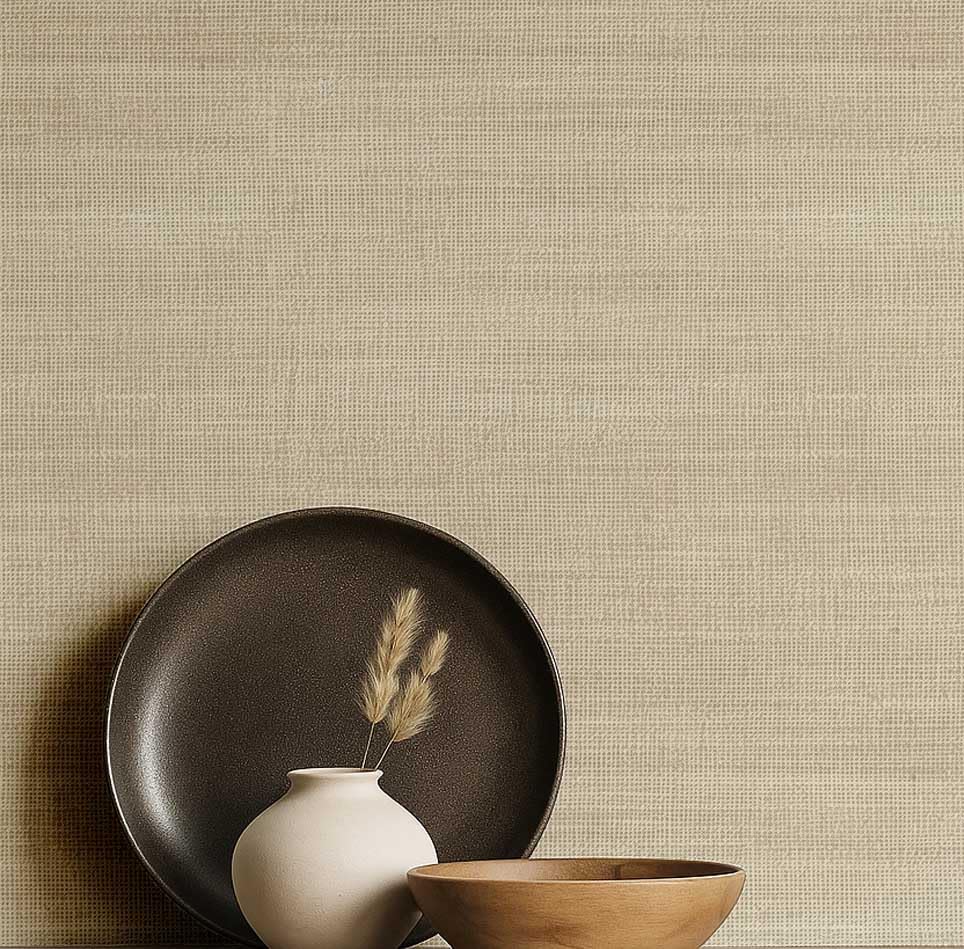 Revêtement mural autocollant beige motif lin texturé pour mur