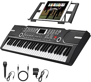 61 Key Keyboard Piano, Portable Electronic Keyboard Piano for Beginners with Speakers, Microphone, Sheet Music Stand, 100 Voices, 100 Rhythms, Digital Music Keyboard for Beginners