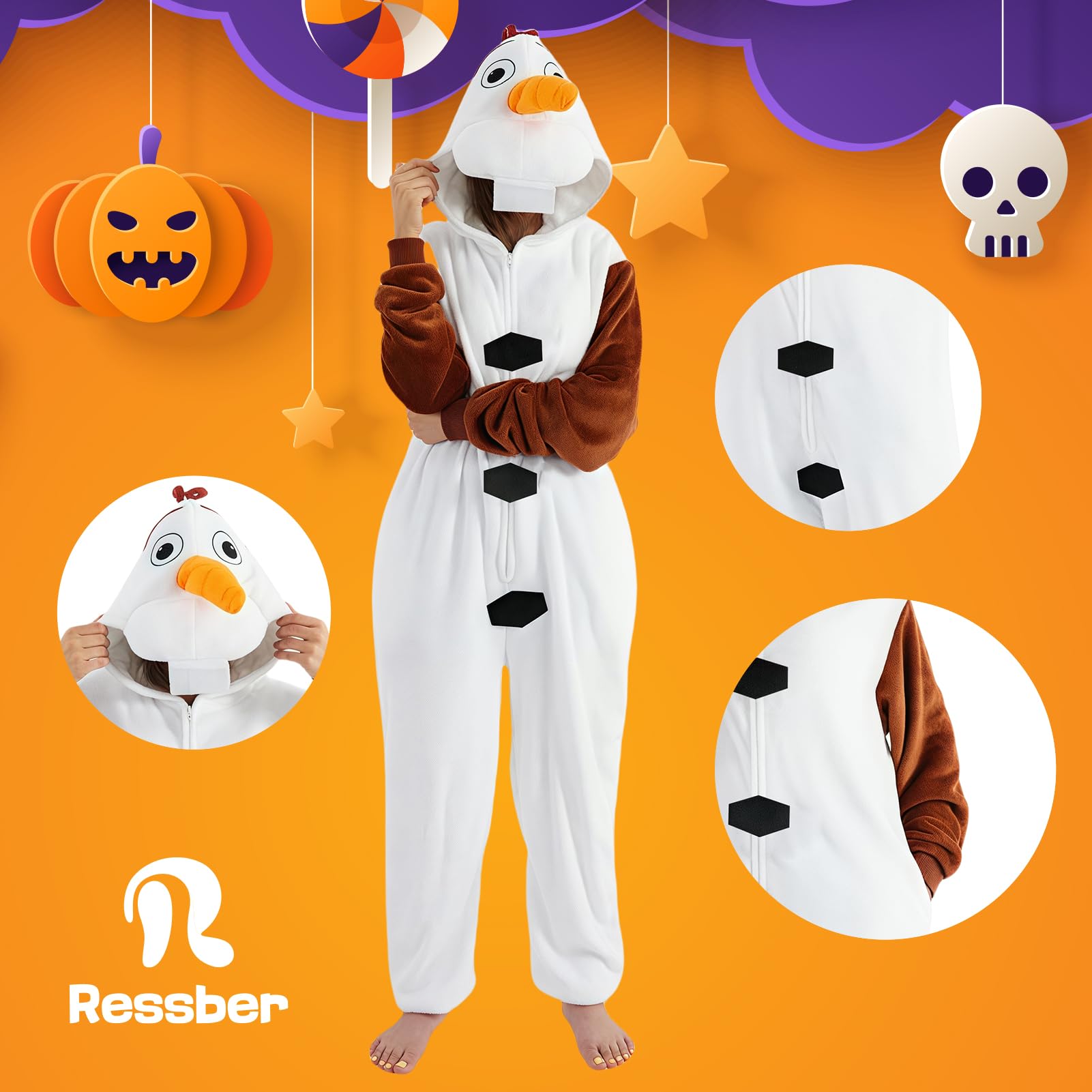 ressber Combinaison pyjama une pièce unisexe pour adulte, costume d'Halloween, vêtements de nuit de Noël