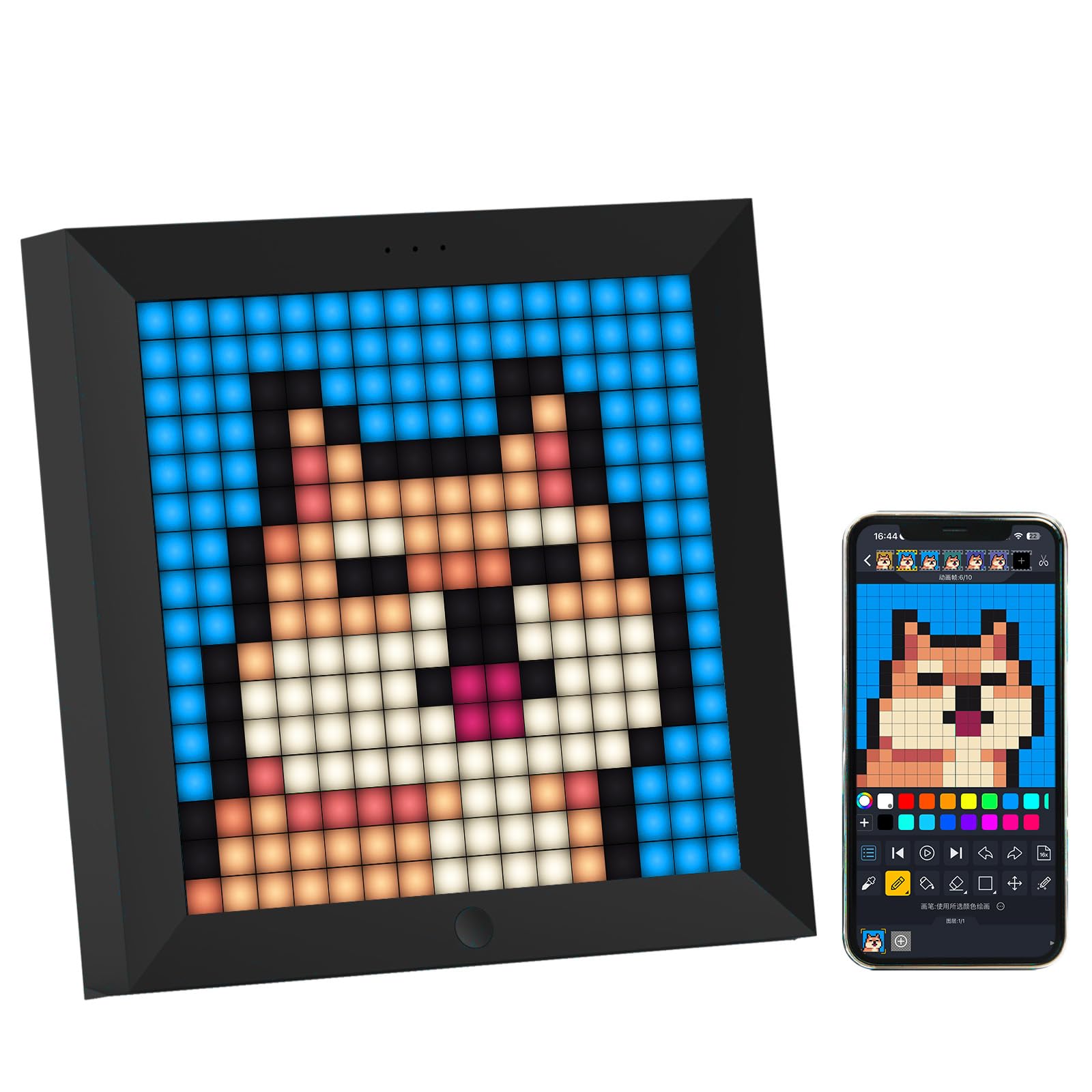 Divoom Pixoo - Pixel Art Digital Picture Frame with 16x16 LED Display APP Control - Cool Animation Frame Wall/Desk Mount for Gaming Room & Bedside Table -Black