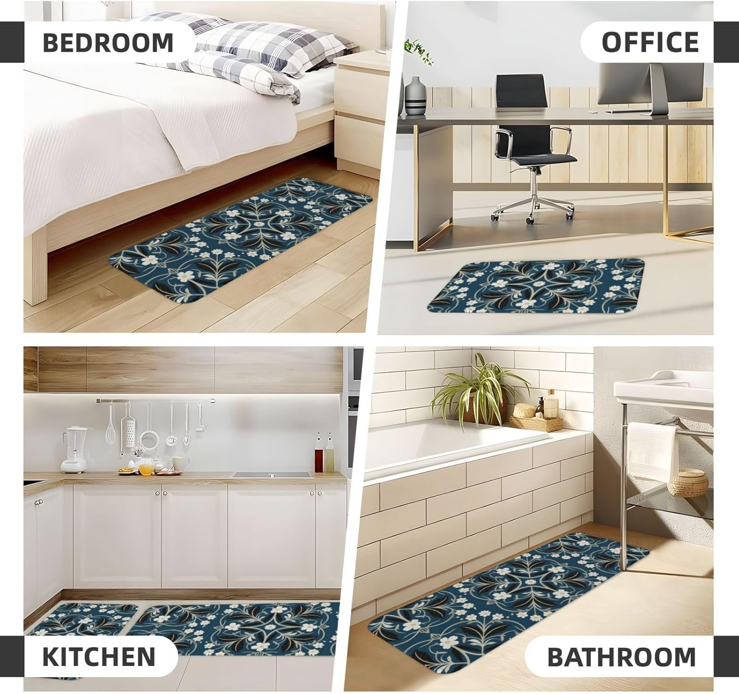 Colorful Prints Kitchen Rugs Set of 2, Cushioned Anti-Fatigue Kitchen Mats for Floor, Waterproof Comfort Standing Mat Absorbent Velvet Kitchen Runner Rugs 17"x30"+17"x47"