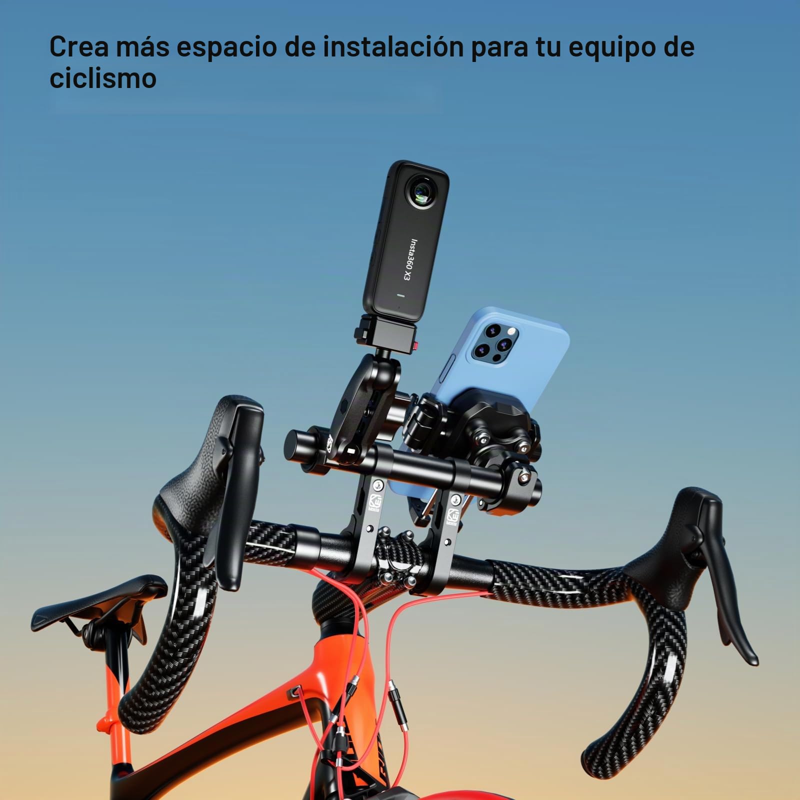 BRCOVAN Extensiones de manillar de aleación de aluminio con barra transversal larga de 8 pulgadas con base de montaje de doble abrazadera compatible con manillares de 0,875''/1''/1,125''/1,26'' para