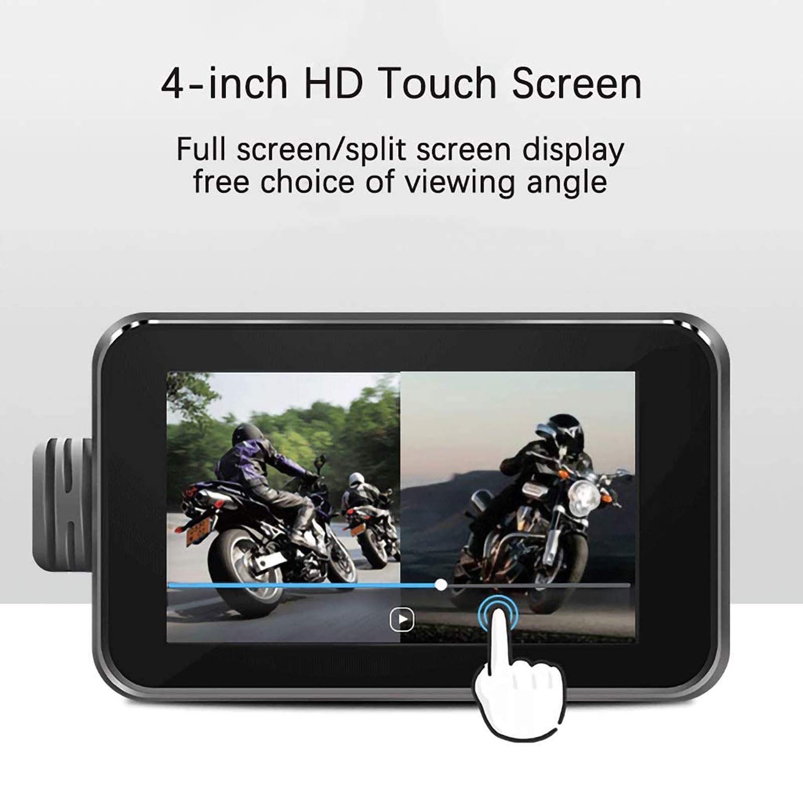 Motorcycle WiFi Dash Cam con pantalla táctil de 4 pulgadas, cámara de lente dual 1080P, grabadora de video de ciclo exterior con rastreador GPS, controlador de alambre, sensor G, grabación de bucle