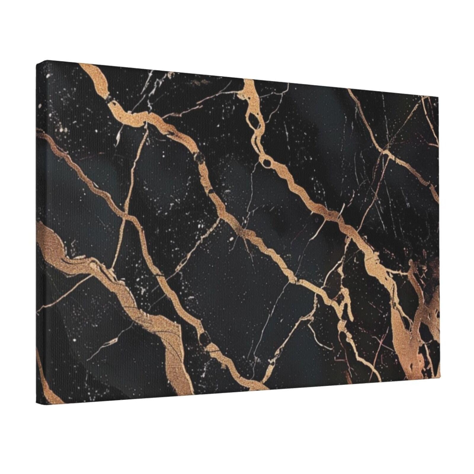 YKLJG Black Gold Marble Printed Wall Art Canvas Prints 45x30 CM Wooden Framed Picture Painting Artwork for Bedroom Kitchen Home Office Decor