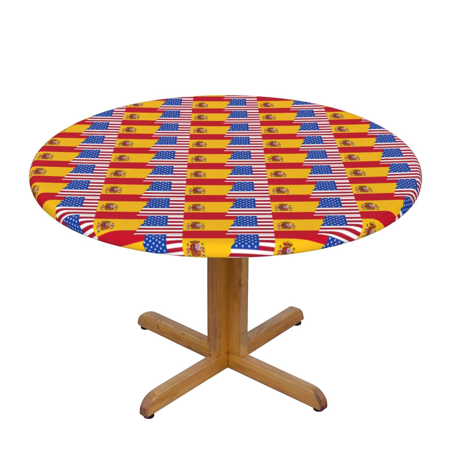 PPHGUT American Spain Flag Print Round Tablecloth Family Table Cover Kitchen Wedding Party Everyday Outdoor