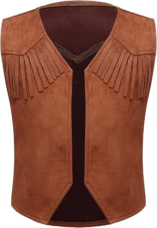 Unisex Kids Cowboys Cowgirls Soft Flannel Vest Cow Printed Waistcoat Tops for Carnival Party