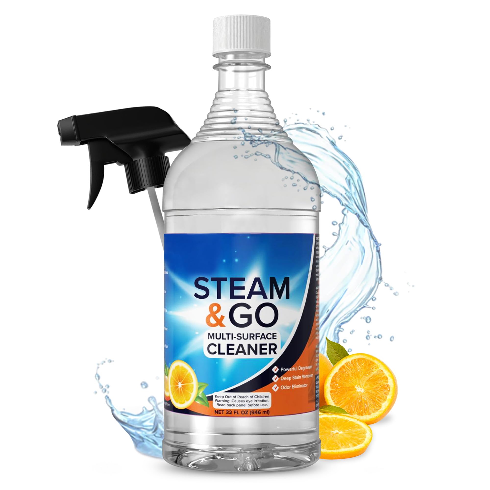 Steam Go Multi-Purpose Cleaner Spray with Oxy Power for Multi-Surfaces - Removes Stains Eliminates Odors Degreases - Orange