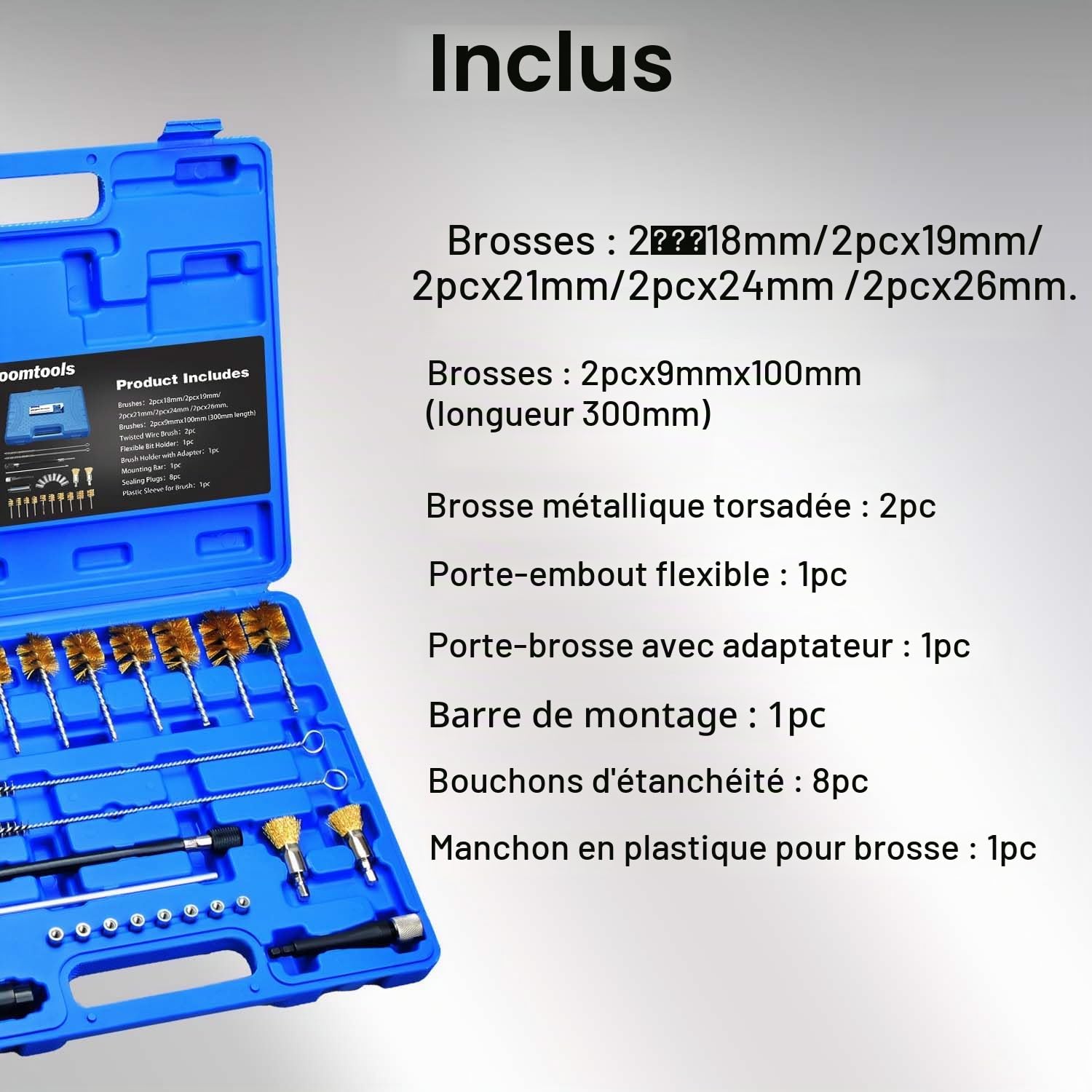 26pc Ensemble d'outils de nettoyage pour sièges d'injecteurs universels - Kit de nettoyage d'injecteurs - Ensemble de nettoyage à brosse pour moteurs diesel