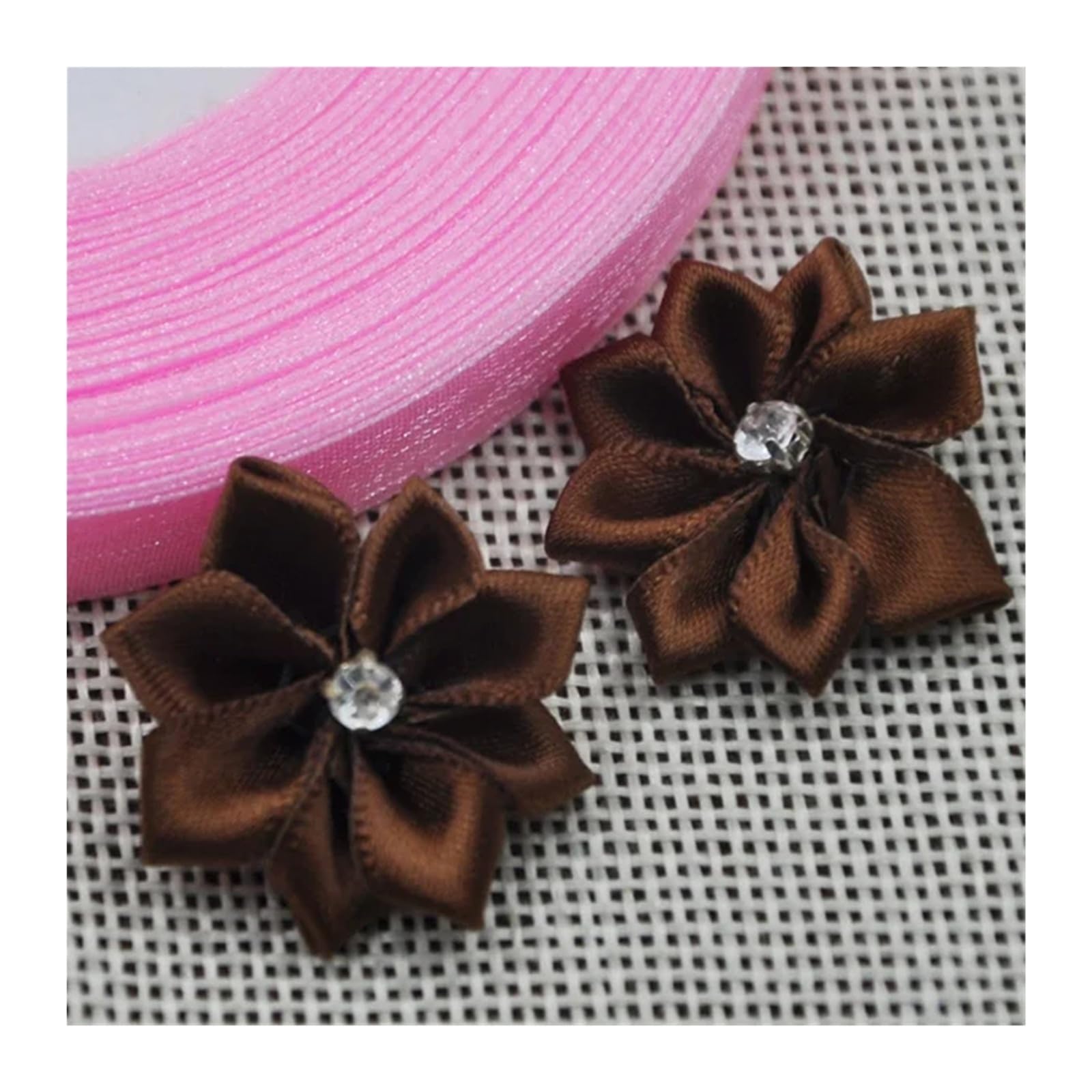 LOVSSU Fabric Flowers 20pcs 25mm Mix Color Ribbon Flowers With Rhinestone Garment Sewing Supplies Handmade Appliques(Color 3)