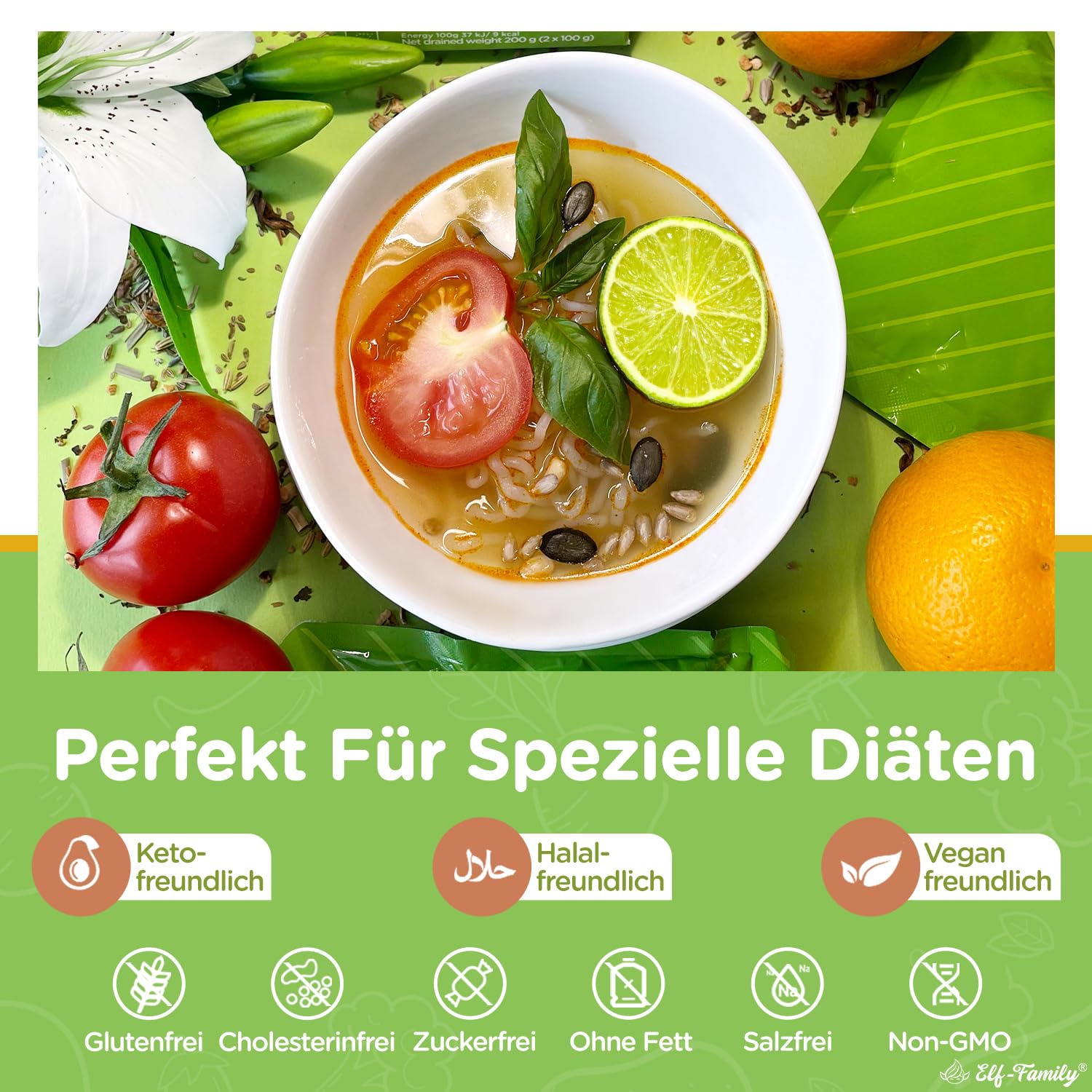 Elf-Family 270g x60er Box(120 pack) Bio Konjak Nudeln Ultra Low Carb Shirataki Nudeln Vegan Glutenfrei-Instant Nudeln Keto/Kalorienarme/Fettfrei/Zuckerfrei -Spaghetti