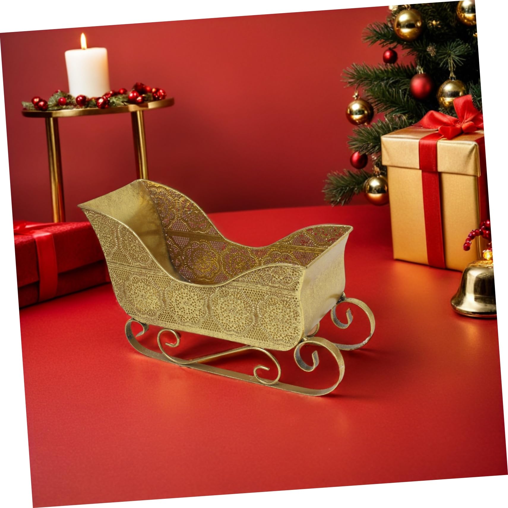 Gatuida Schlittenspielzeug aus Eisen für Kamin oder Tisch Mini-weihnachtsschlitten als Dekoration Kleiner Schlitten mit Korb für Süßigkeiten und Gegenstände