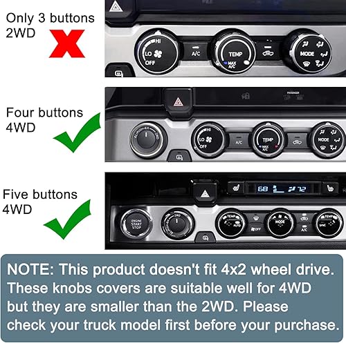 Miniatura 2 de JKCOVER Fundas de botón decoradas para interiores compatibles con Toyota Tacoma 2016-2019 2020 2021 2022 2023 2WD4WD Temperatura Aire acondicionado