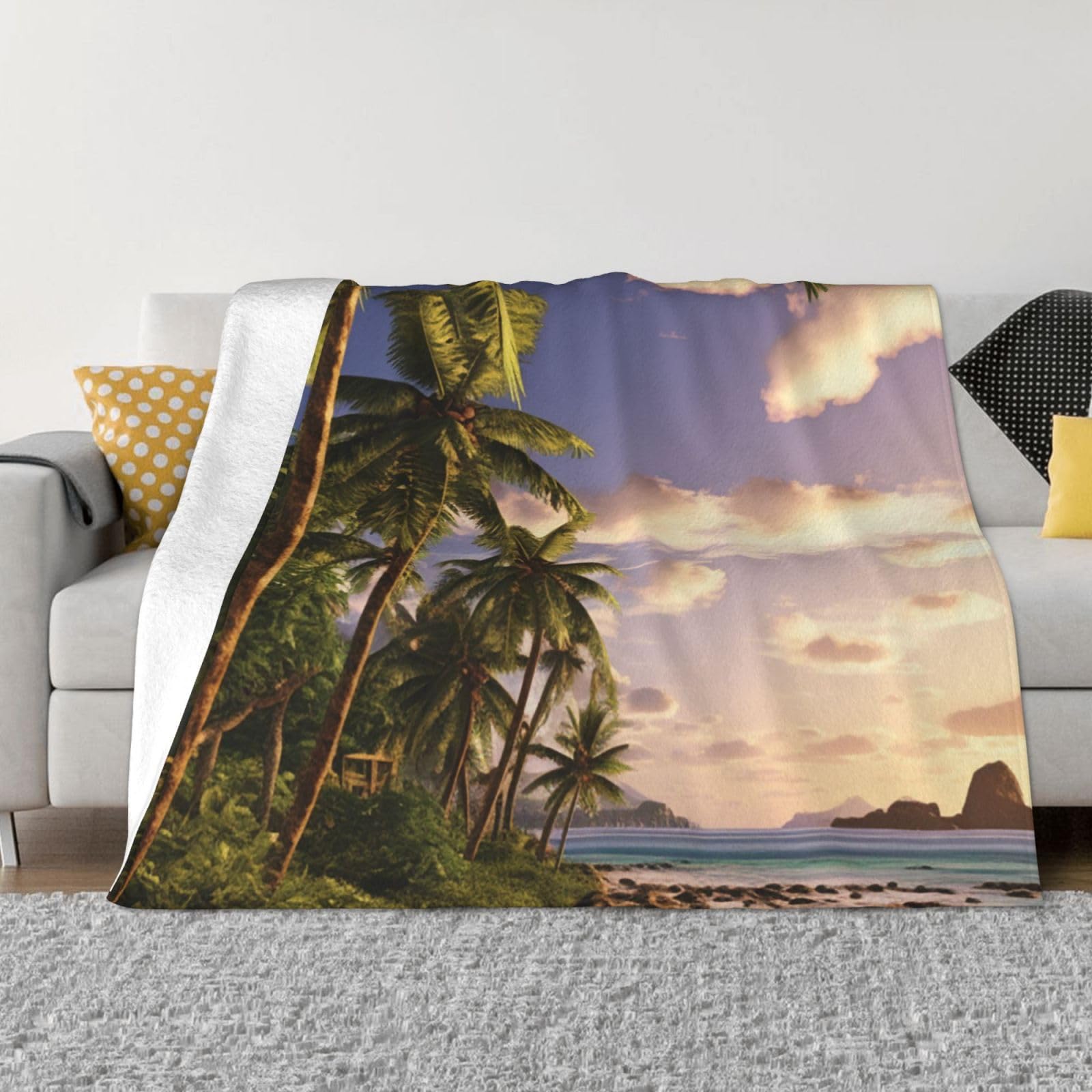 Couverture douce en flanelle palmiers pour des moments cocooning et chaleureux