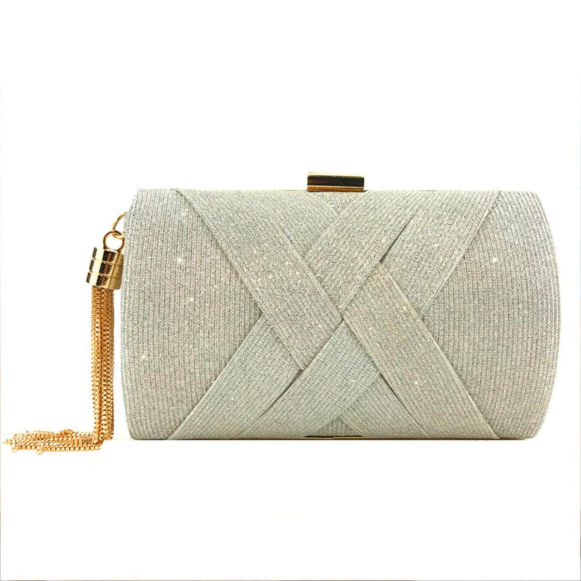 Dorado Bolso de Noche para Mujer de Satén Borlas Elegante