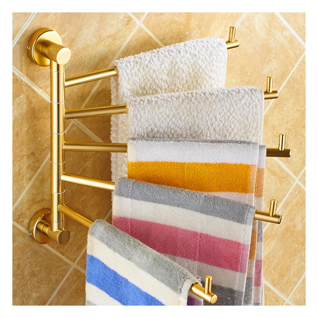 LMYSXAOZ Modern Gold Bath Towel Holder Swing Out Bar, Bathroom Hand Rack 4-Bar Folding Arm Swivel Hanger Wall Mount,Space Saving Swinging Bar for L35cm-5bar
