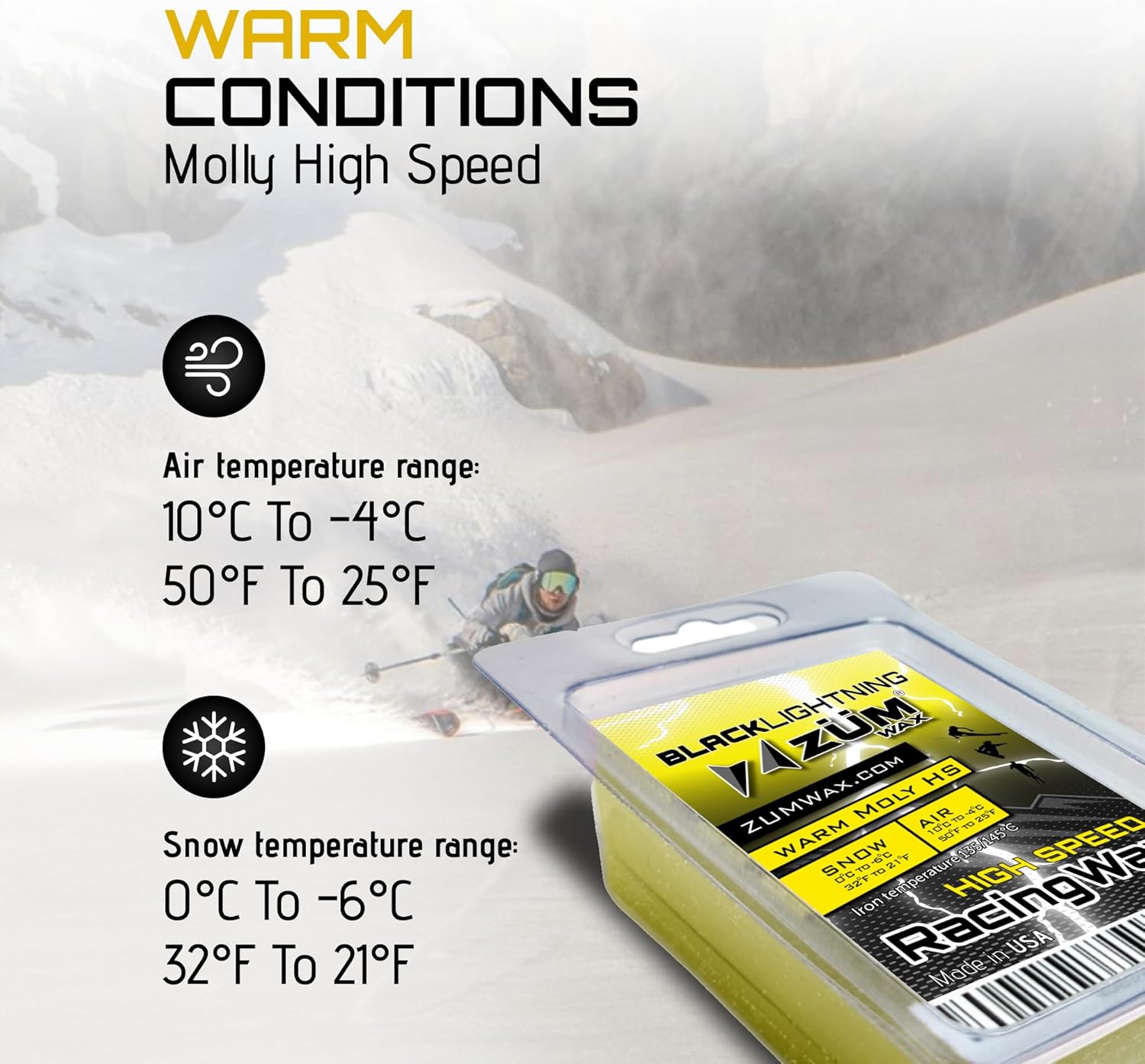 ZUMWax Iron-On Racing Wax Set - Warm & Chill Temps, PFAS-Free, USA-Made for Man-Made & Transformed Snow
