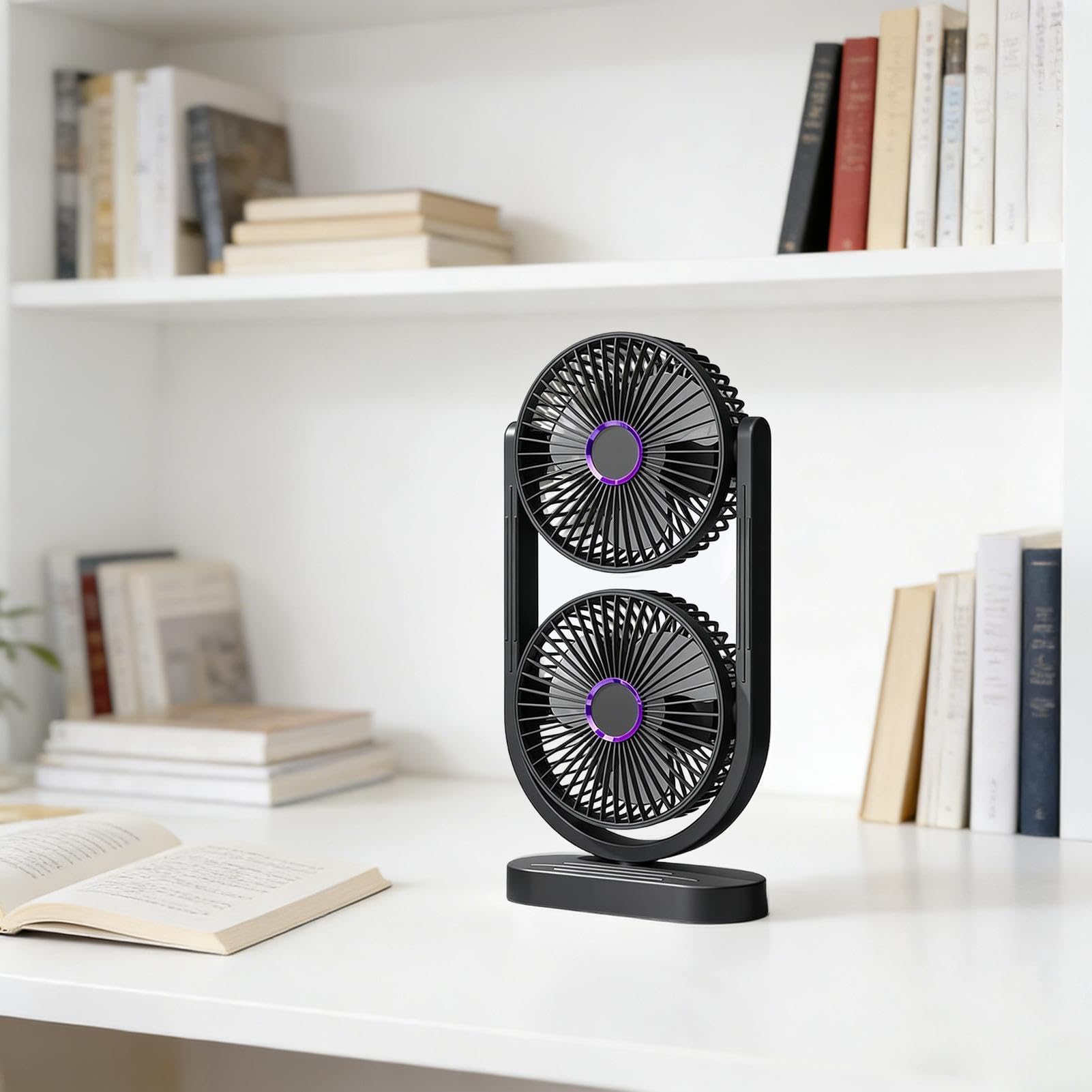 Ventilador de Mesa Silencioso Doble cabezal recargable refrescante y | ventilador de sobremesa para verano y refrigeración de escritorio para apartamento dormitorio salón cocina oficina