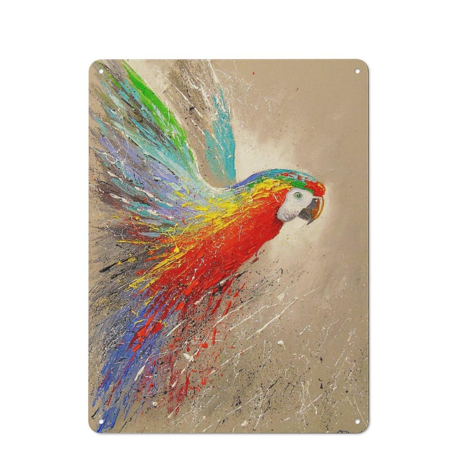 Junmoney Parrot Flies Smart Decorative Metal Sign 40X30cm, Studio Wall Plaque For Hobby Room, Office, Lounge Or Living Room