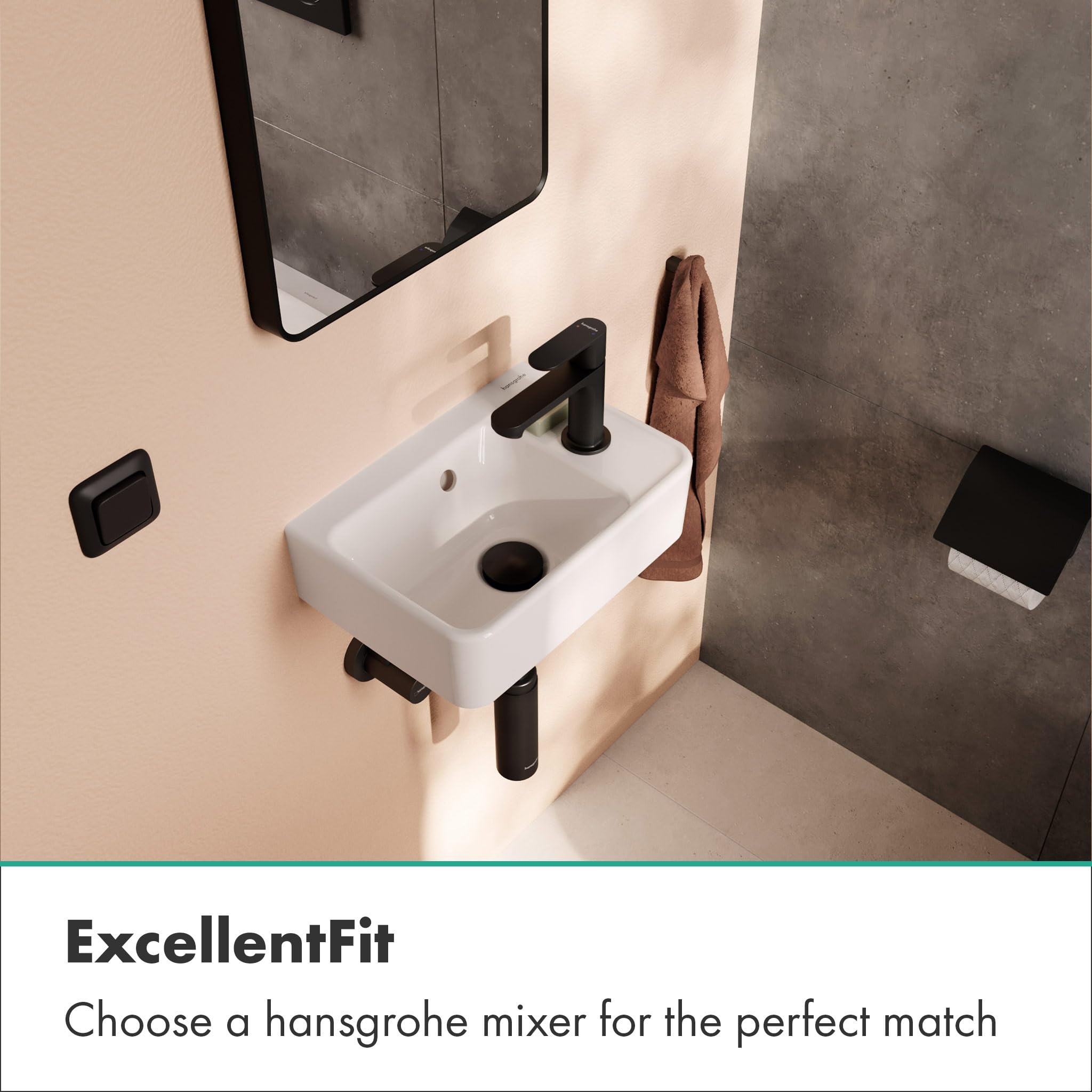 hansgrohe Xanuia Q - umywalka ręczna, mała umywalka 360 x 250 x 105 mm z otworem na kran i przelewem, umywalka WC dla gości, wisząca na ścianie, biała, 60129450