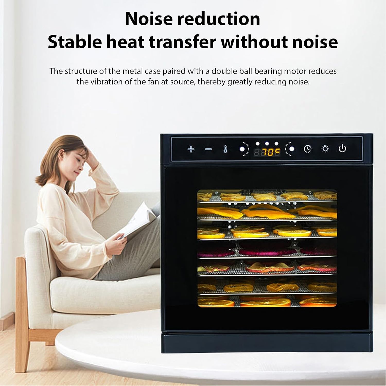 Pssopp Food Dehydrator with 8 Stainless Steel Trays, Adjustable Timer Temperature Control Food Dryer for Beef Jerky Fruits Yogurt Pet Snacks (US Plug 110V)