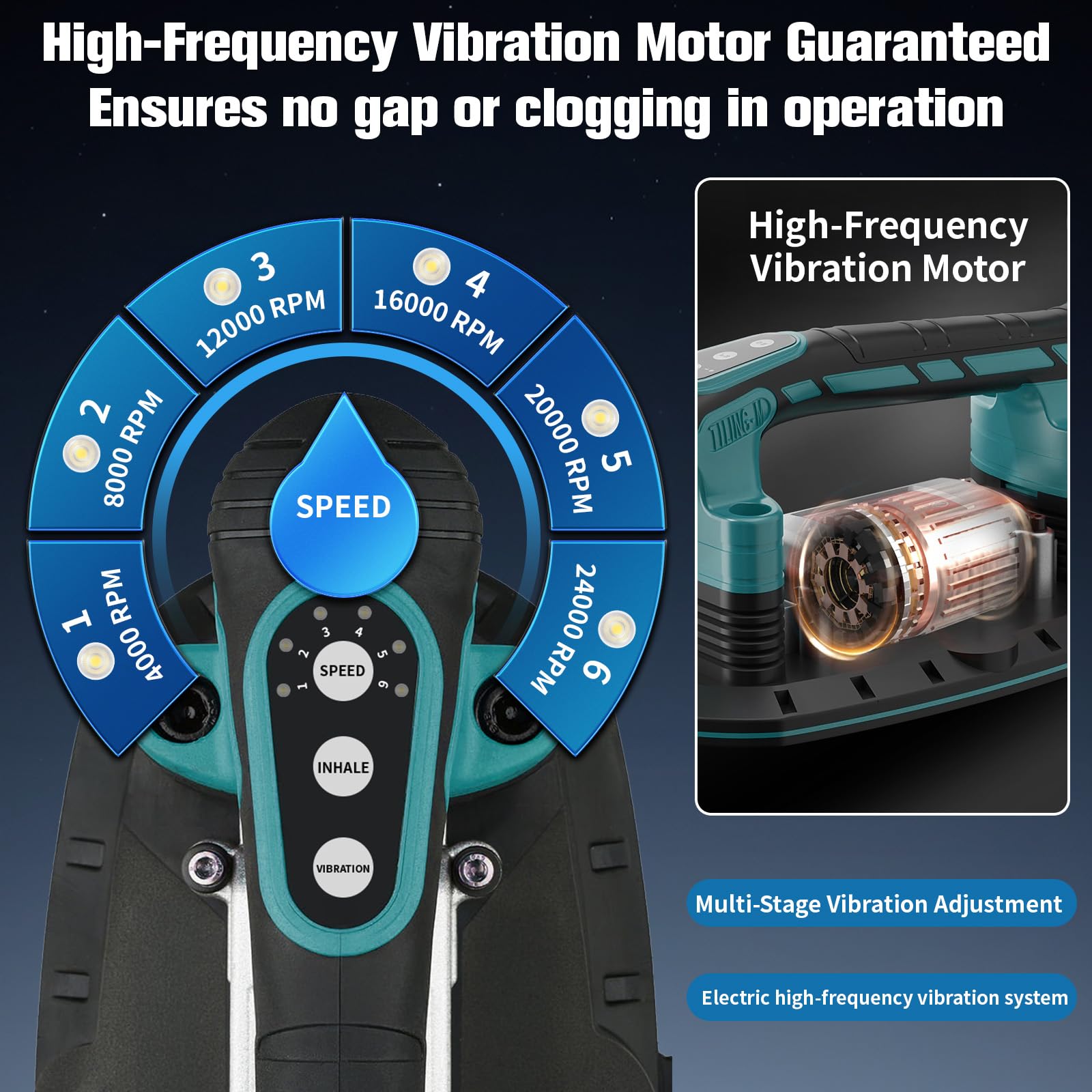 Vibratore per piastrelle a batteria, compatibile con batteria Makita 21 V, dispositivo di vibrazione per piastrelle con ventosa da 400 kg e 6 marce, regolabile 28000 giri/min, vibratore automatico per