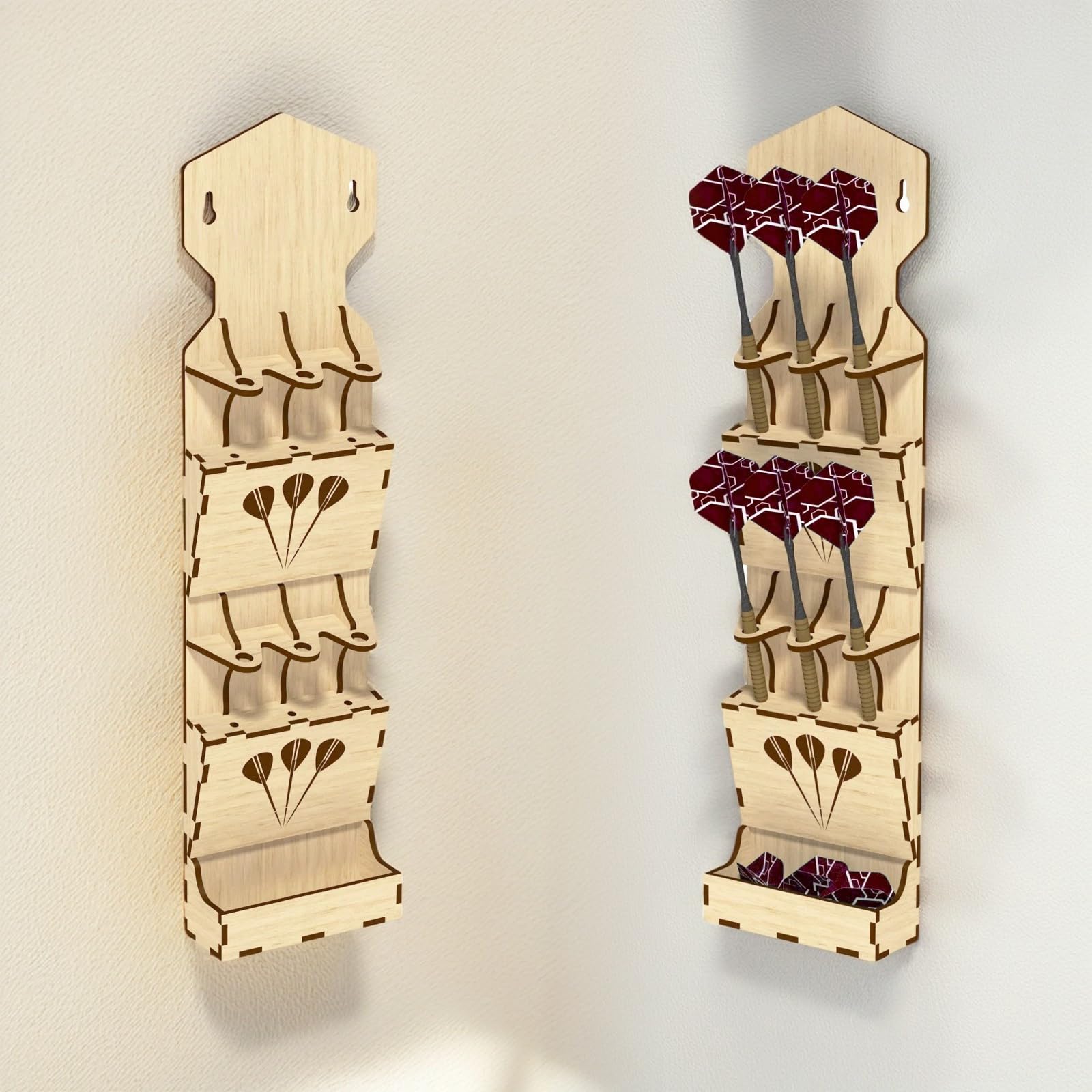 liwupro Dart Holder Wall Mount, Dart Display Stand with Storage Case, Wooden Dart Organiser for 6 Darts