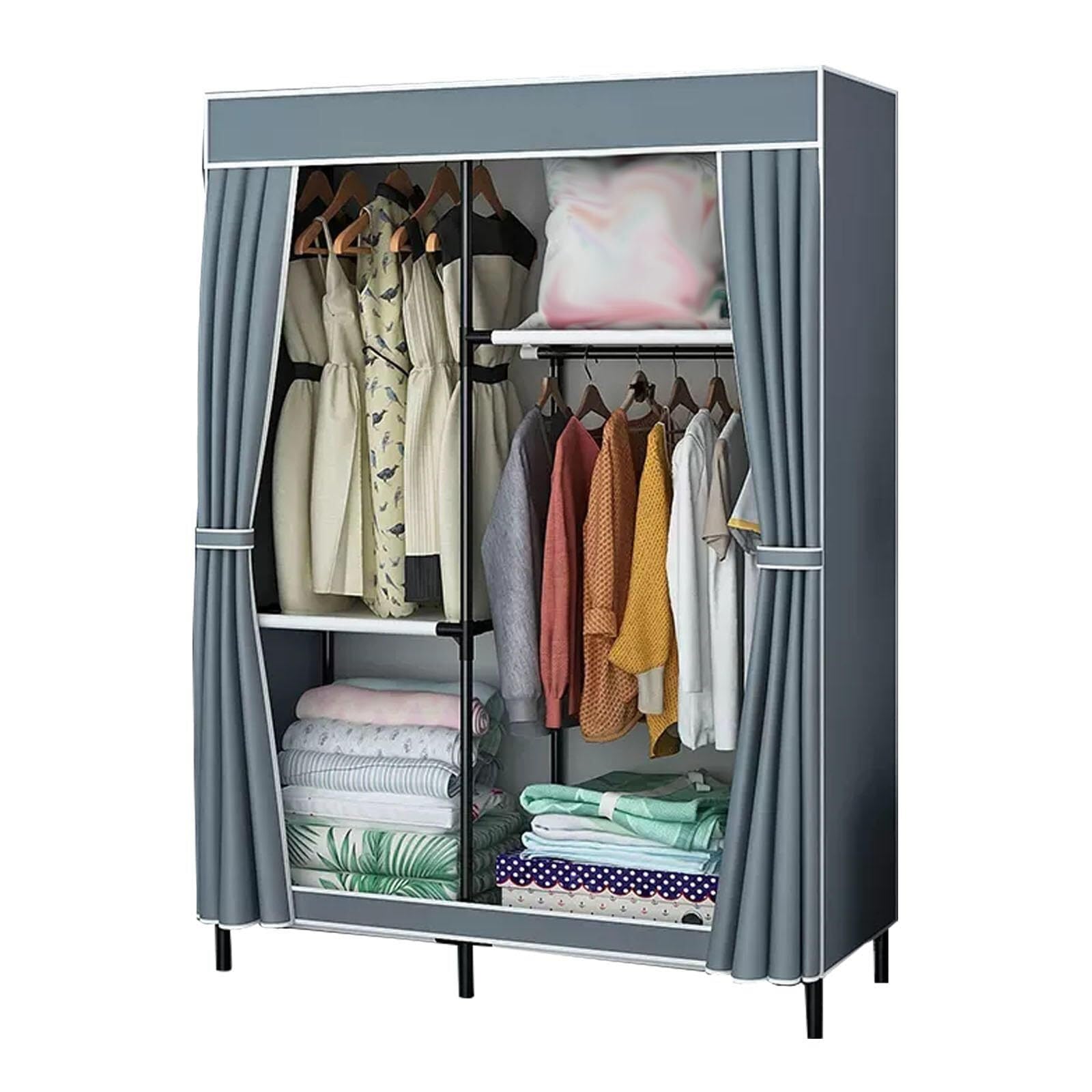 Armario plegable de lona gris con estantes para organizar tus prendas