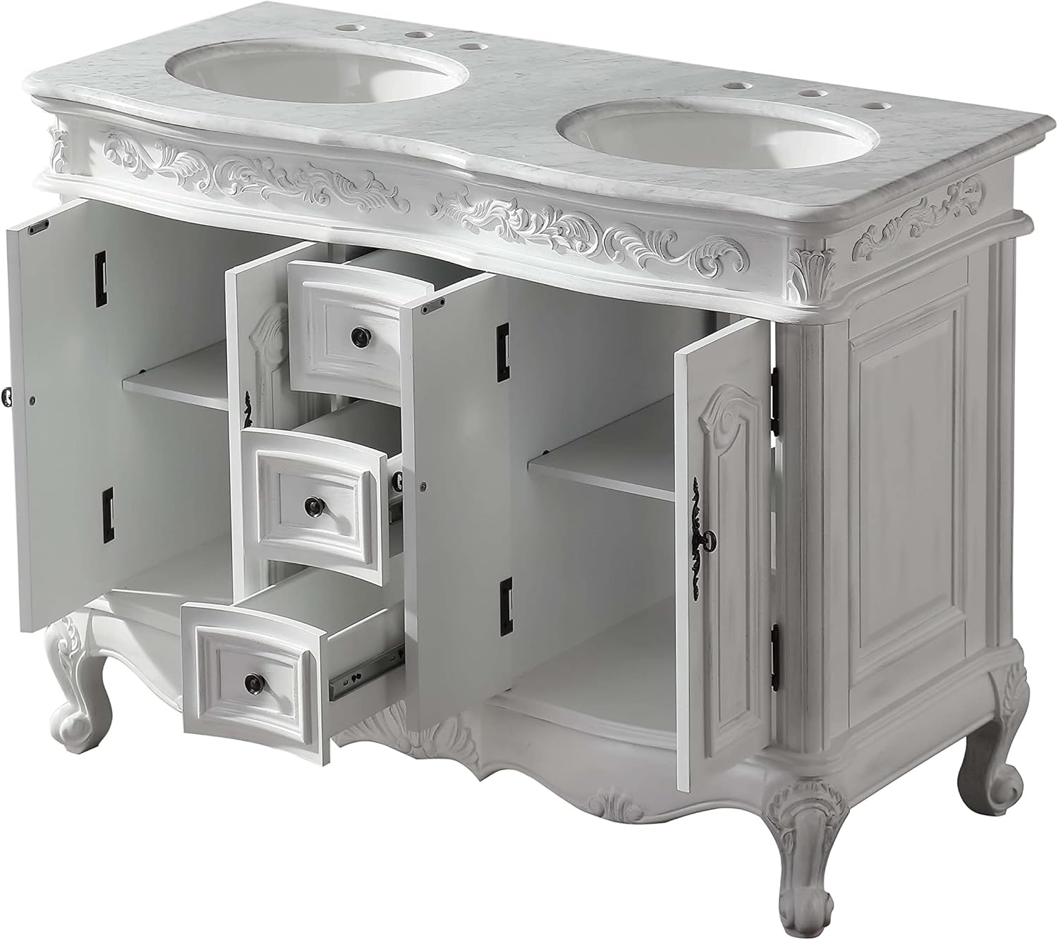 Silkroad Exclusive HYP-0145-WM-UWC-48 Bathroom Vanity, 48-inch, Antique White