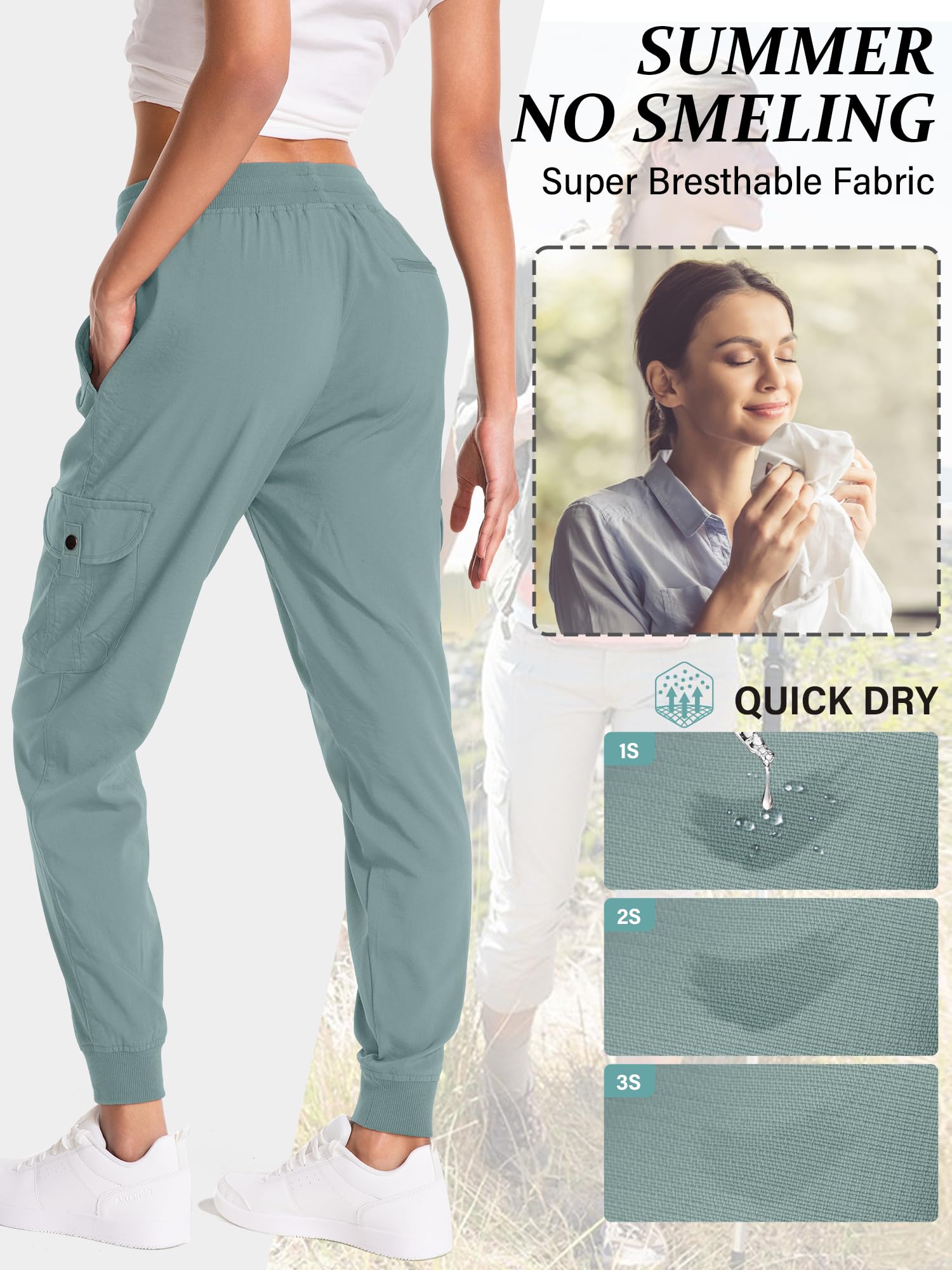 liyiyiyia Women's Hiking Cargo Pants Quick Dry Lightweight Elastic Waist Outdoor Safari Travel 2067Army Green-M