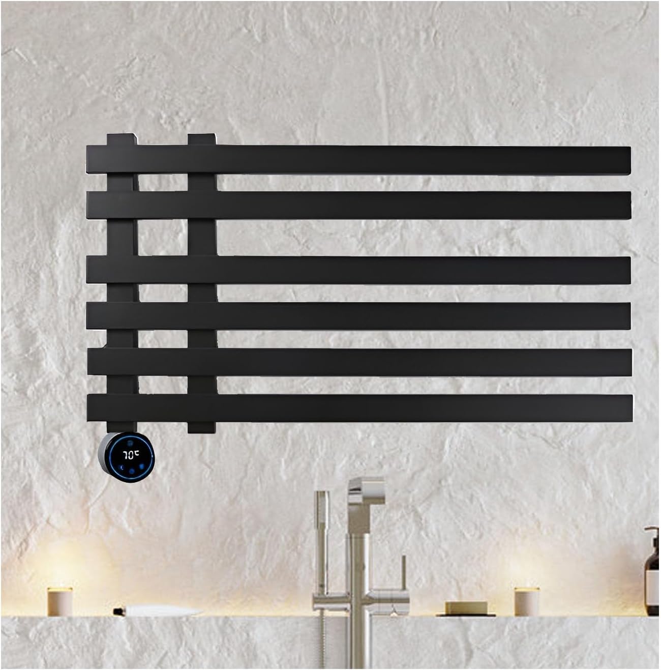 White C,Right line,Bathroom Accessories Heated Towel Rack,Fast Heating Rack with Timer,Towel Rack Wall Mounted with Touch Screen