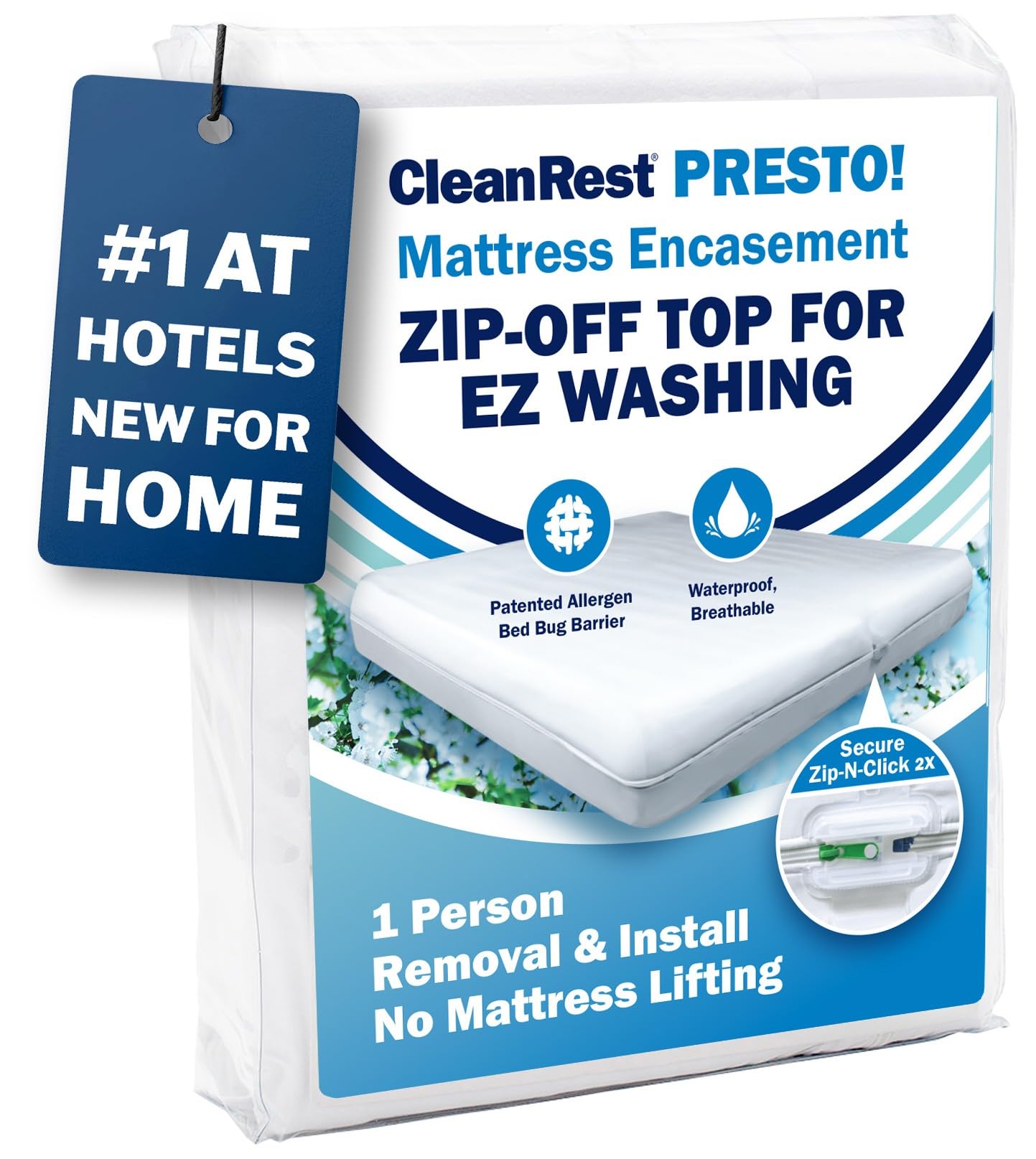 CleanRest Presto! Zip-Off Top Mattress Encasement – Hypoallergenic, Waterproof, Bed Bug Proof Protector – Full