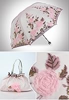 Vista 16 de Honeystore Sombrilla bordada con flor 3D plegable UV con encaje clásico