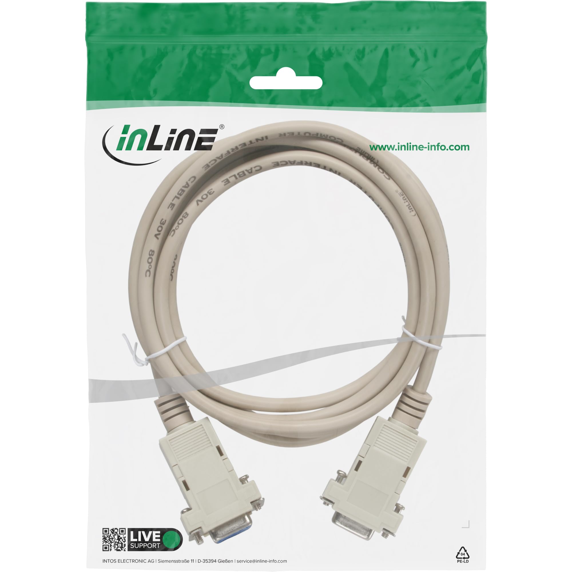 InLine 12226C Câble Null-Modem 9 Broches Femelle/Femelle 10 m