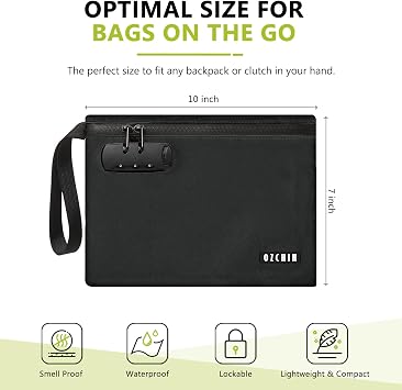OZCHIN Smell Proof Storage Bag with Combination Lock, Carbon Lining Locking Bag PU Leather Waterproof Lockable Case Great Christmas Xmas Gifts for Women Men -25 x 18 CM