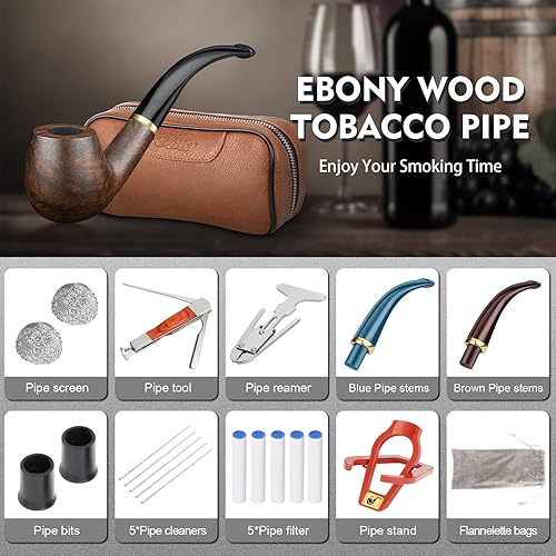 Miniatura 5 de Scotte Tubo de tabaco para fumar bolsa de cuero para tubería de tabaco accesorios de tubería de madera de pera rayadorsoporteelemento de filtrobola