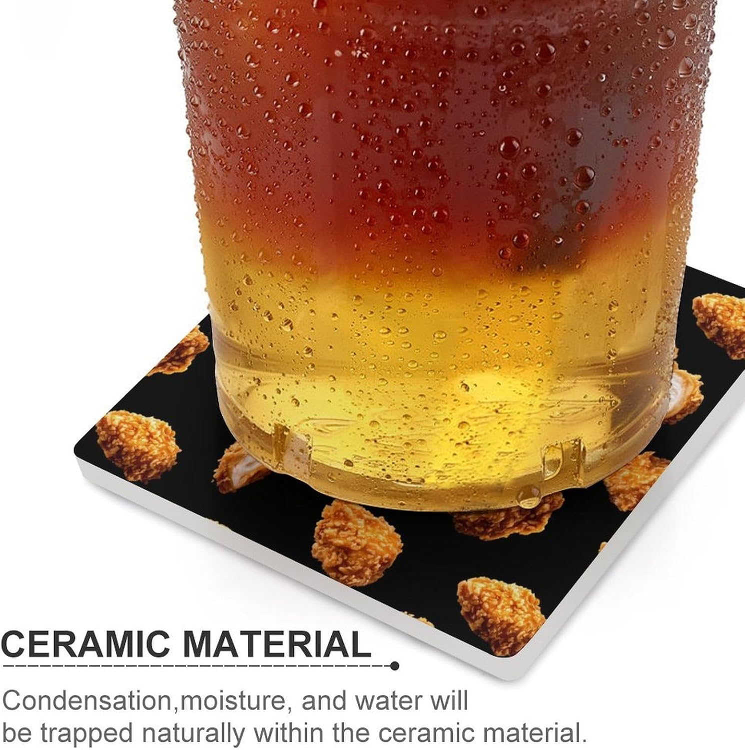 Fried Chicken Nugget Coaster for Drinks Square Ceramic Table Coasters Stone Mat Crafts 6PCS Home Kitchen Decor