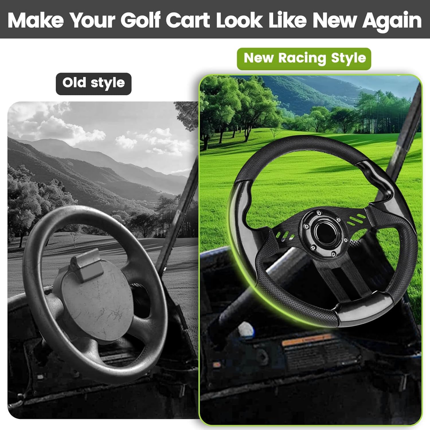 Golf Cart EZGO Steering Wheel, Fit EZGO TXT RXV, Club Car DS Precedent Tempo, Yamaha G2-G29 Most Golf Cart, Universal Golf Cart Steering Wheel, Ergonomic Design, PVC Material