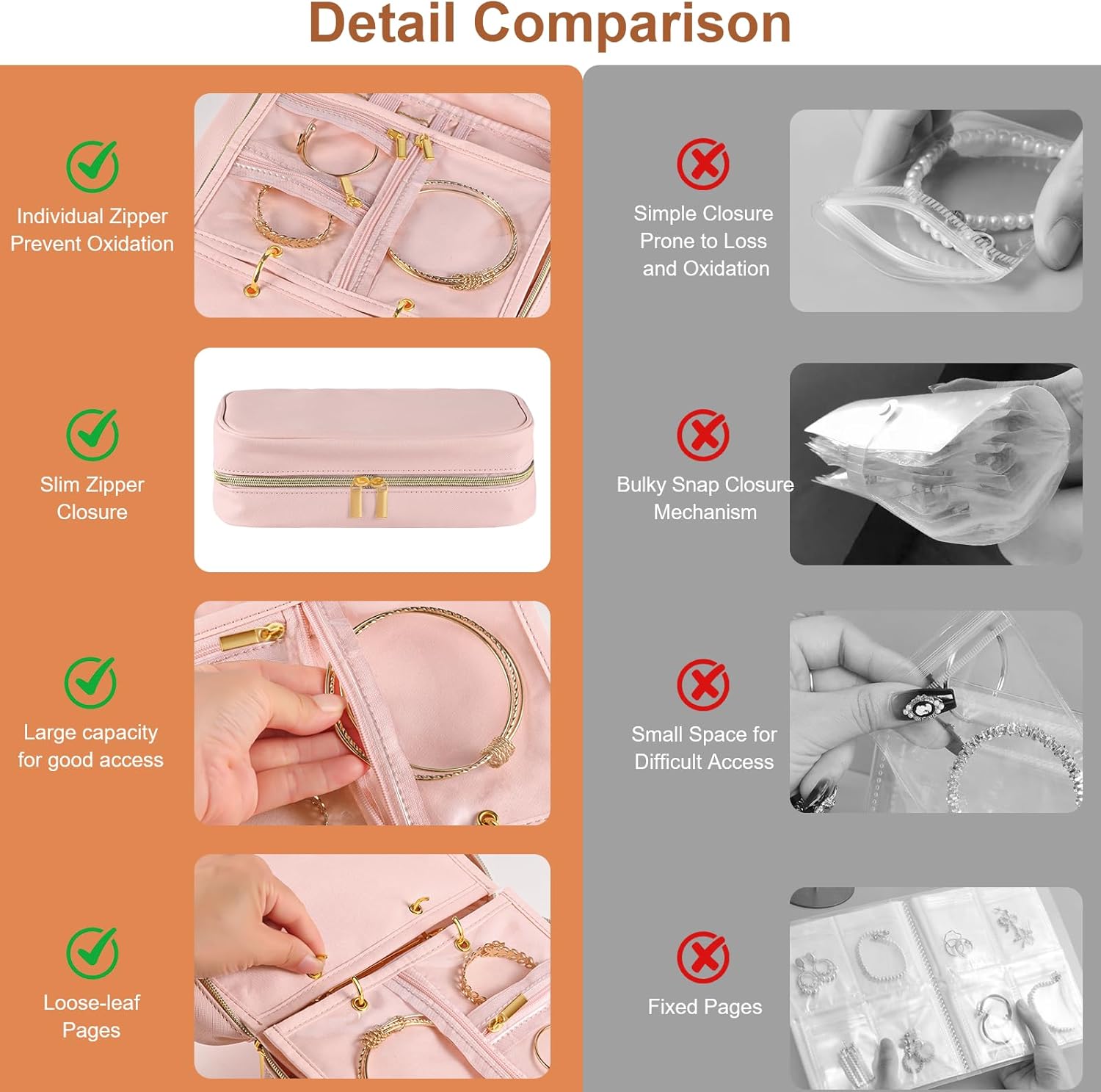 Travel Jewelry Case Organizer for Women, Jewelry Storage Book with Small Pouch, Travel Jewelry Bag Case for Traveling Necklace, Earrings, Rings, Bracelet Organizer (Pink)