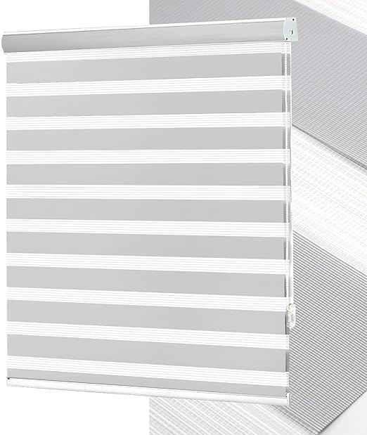 No Tools No Drill Zebra Blinds for Windows Cordless,Customizable Zebra Roller Shades, Dual Layer Blackout-Filtered Privacy Light Control Window Blinds Home Office, Easy to Install
