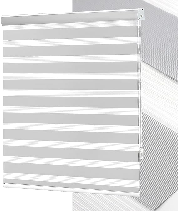 No Tools No Drill Zebra Blinds for Windows Cordless,Customizable Zebra Roller Shades, Dual Layer Blackout-Filtered Privacy Light Control Window Blinds Home Office, Easy to Install