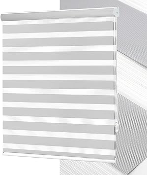 No Tools No Drill Zebra Blinds for Windows Cordless,Customizable Zebra Roller Shades, Dual Layer Blackout-Filtered Privacy Light Control Window Blinds Home Office, Easy to Install