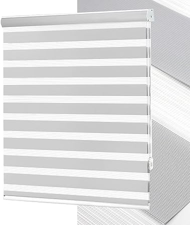 No Tools No Drill Zebra Blinds for Windows Cordless,Customizable Zebra Roller Shades, Dual Layer Blackout-Filtered Privacy Light Control Window Blinds Home Office, Easy to Install