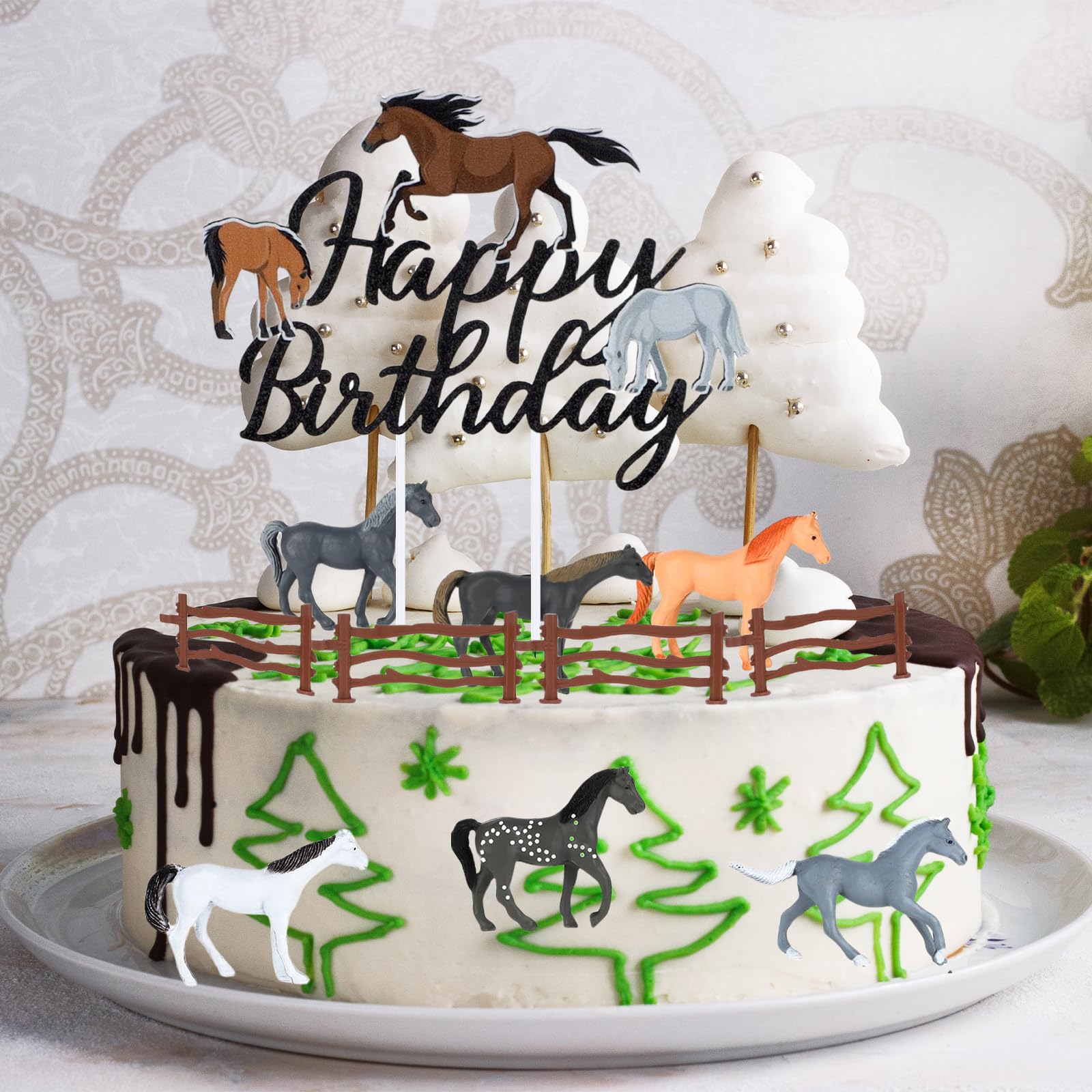 15-teiliges Pferde-Kuchendeko-Set – Kuchenaufsätze Mit Pferden Und Zaun, Realistisch, Für Reiter-Party, Geburtstag, Cupcake-Topper