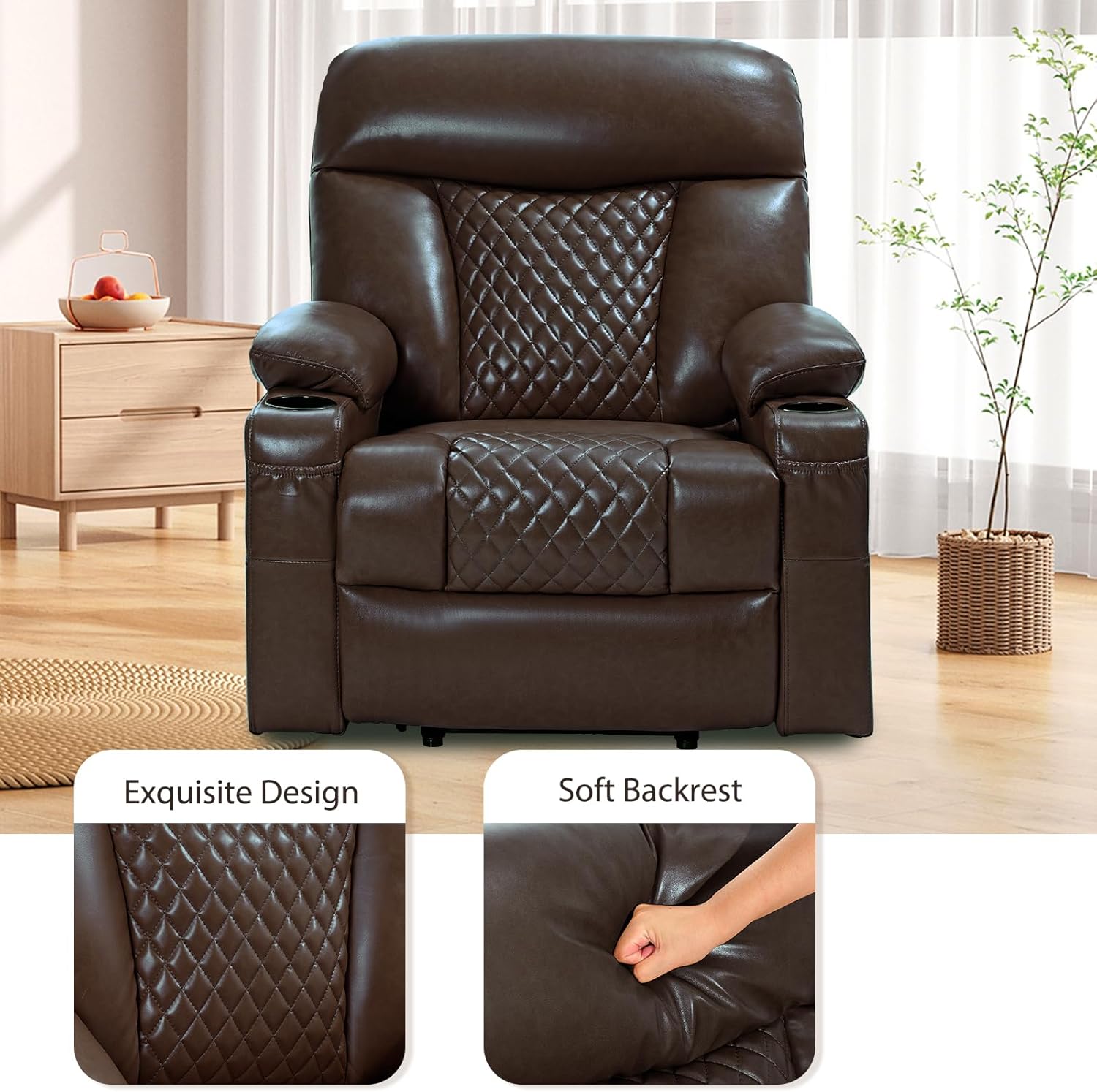 EONIX Small Power Lift Recliner Chair for Elderly with Heat and Massage, 400lbs Heavy Duty Electric Recliner Chairs for Adults with Cup Holders and USB Charging Ports, SLRY019020, Dark Brown