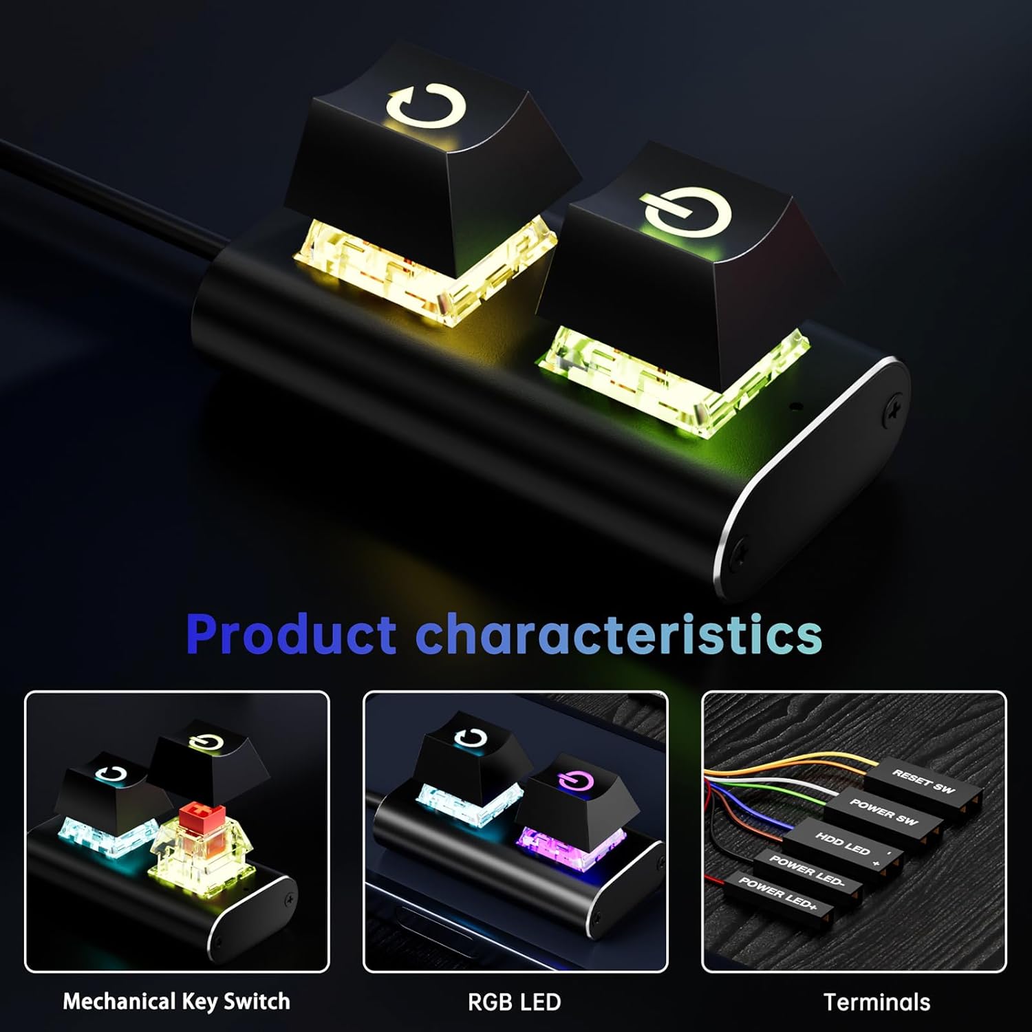 Illuminated Power Switcher with Adjustable Colors Mechanical for Gaming PCs Pc Power Switching