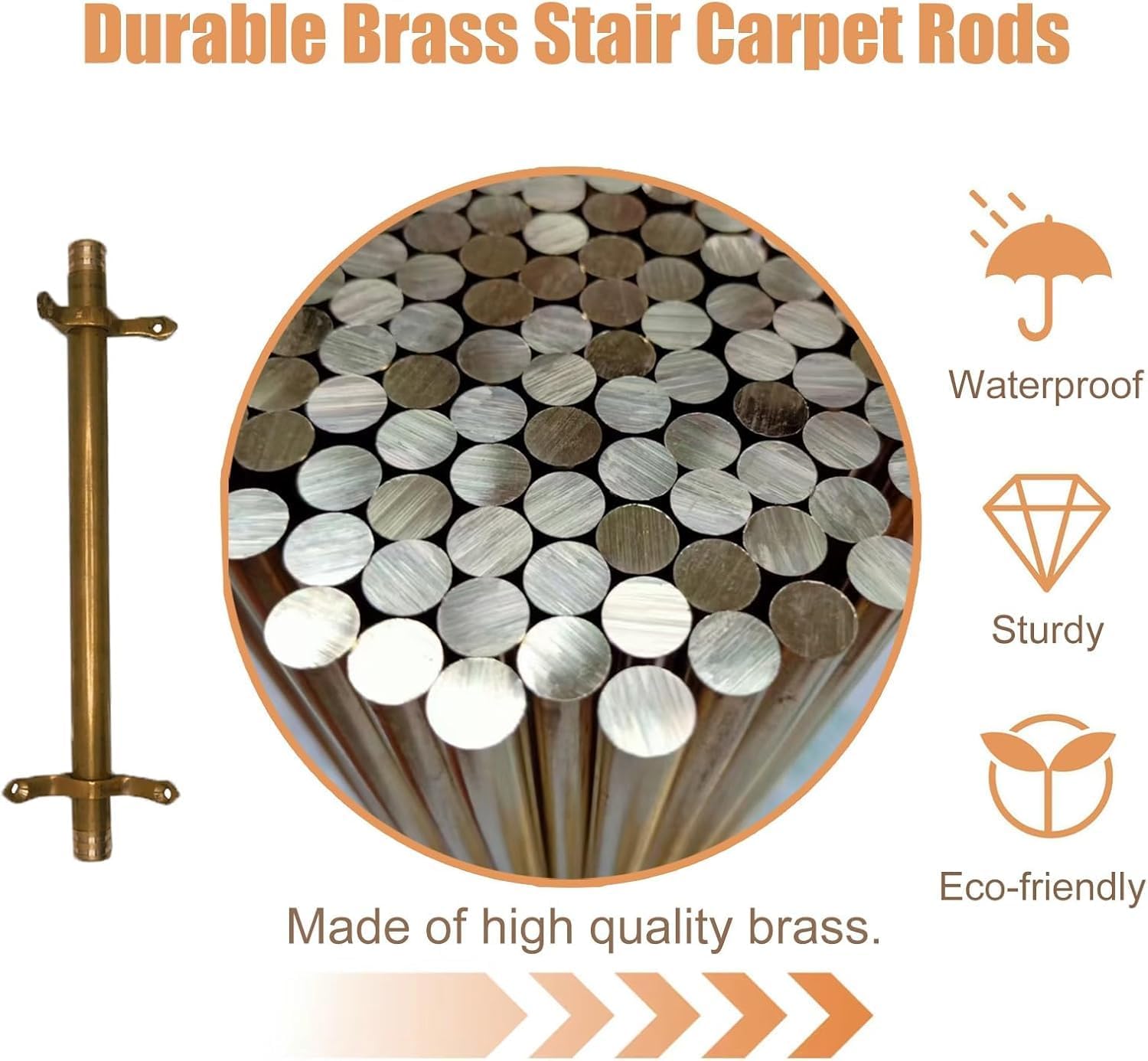 Stair Carpet Rods, Brass Stair Rods for Fixing Carpets, Removable Gold Stair Runners for Homes, Cinemas, Museums(L110cm(43 1/4"))
