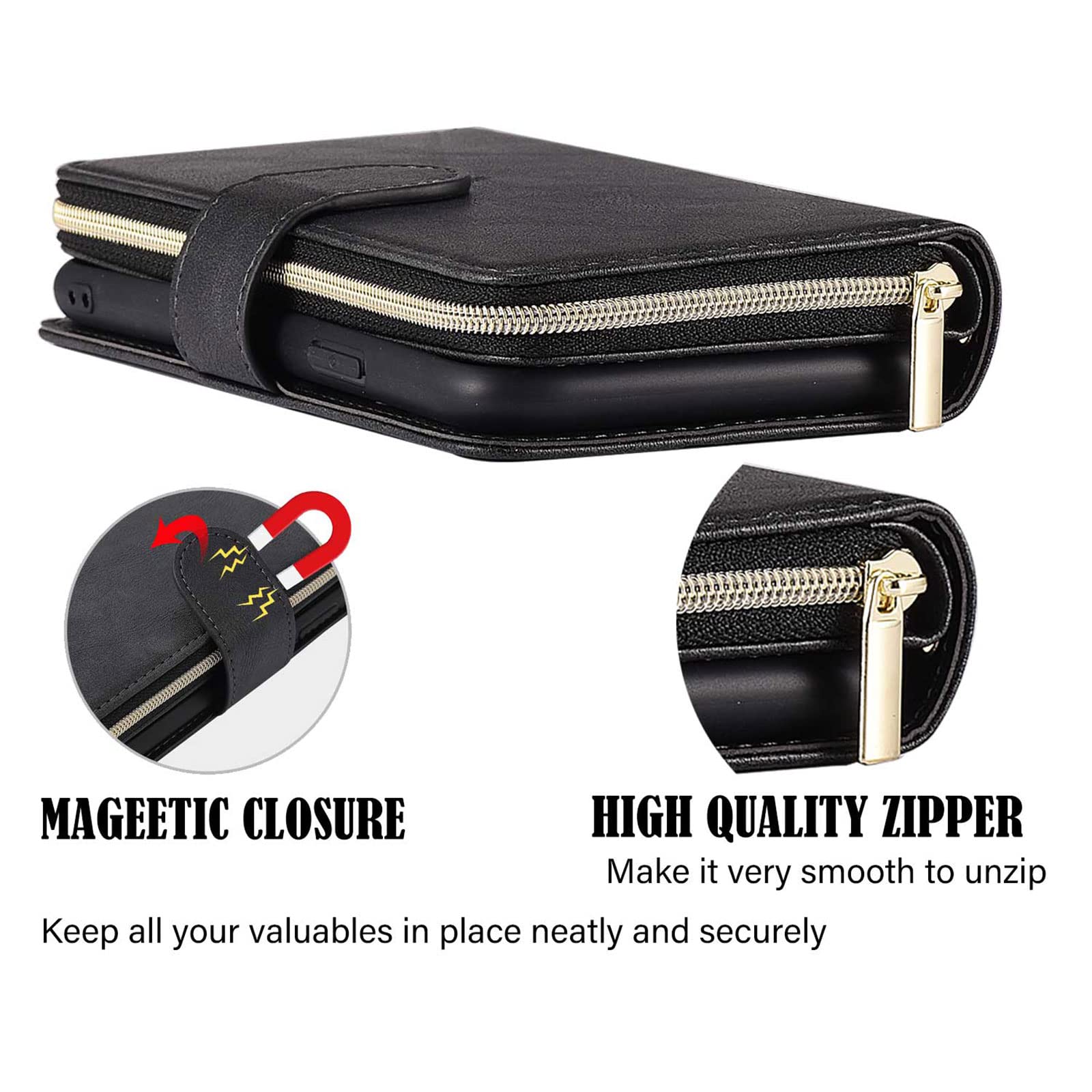 ZCDAYE Wallet Phone Case for iPhone 16, Premium Leather Case with Card Slots Magnetic Closure Zipper Pocket - Image 3